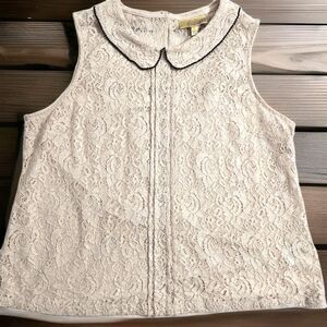 Princess Vera Wang Tan Lace Tank Peter Pan Collar Large Keyhole Back